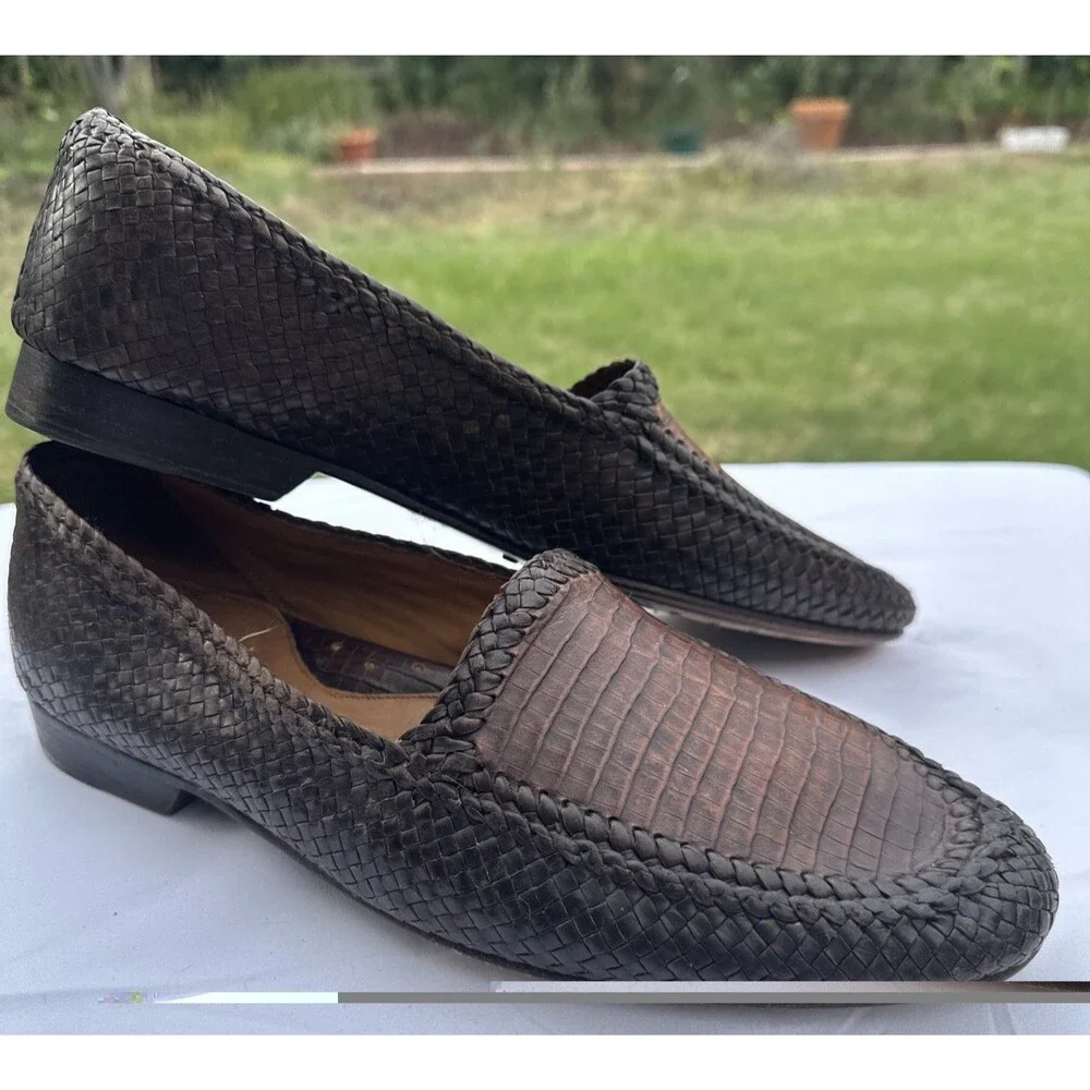 Bragano Woven Leather Loafers Embossed Lizard Vamp Cole Haan Dress Shoes 11 M